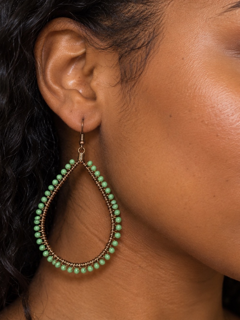 Green Beaded Teardrop Earrings